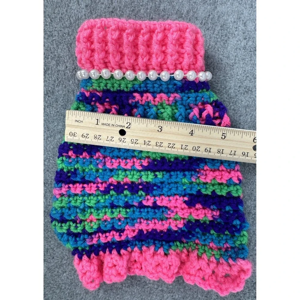 Extra Small Dog‎ Sweater Crochet Variegated Pink Blue Green Handmade